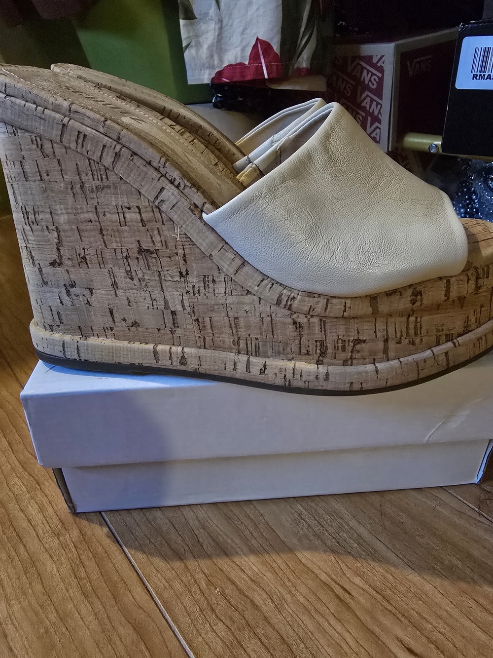 SCHUTZ Cream Cork Wedge Slide Sandals